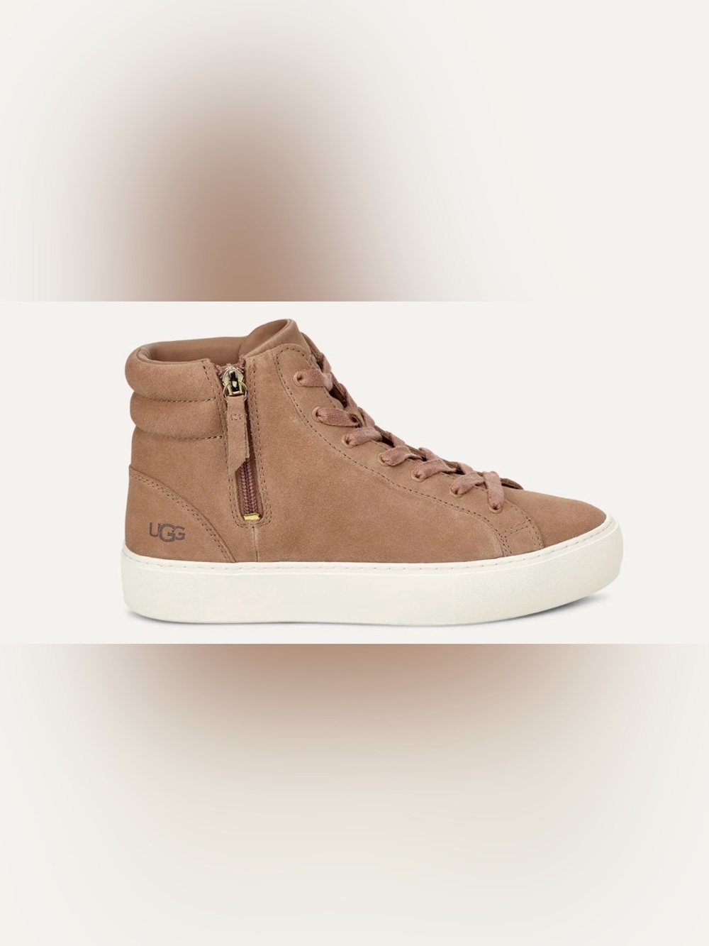 UGG Olli High-Top Suede Sneaker Booties – Tan / Chestnut, Size 8